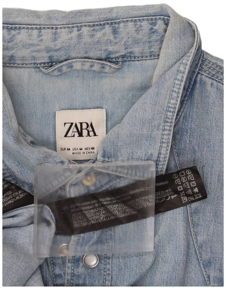 Zara Herren-Jeanshemd aus mittelblauer Baumwolle