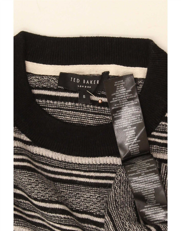 Ted Baker Herren-Pullover mit Rundhalsausschnitt, Größe 5 XL, schwarz gestreifte Viskose