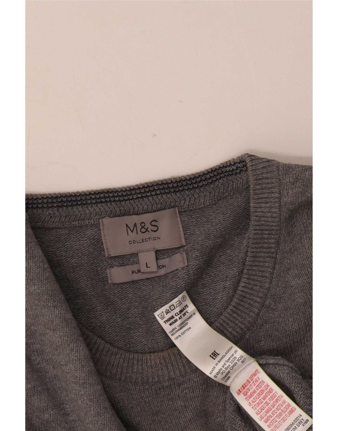 Marks & Spencer Herren-Pullover mit U-Boot-Ausschnitt, groß, aus grauer Baumwolle