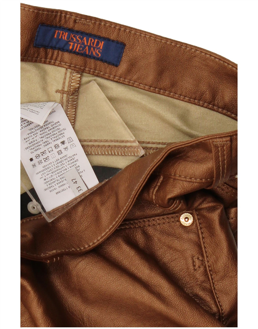 TRUSSARDI Slim Damen-Hose aus Kunstleder, W33, L29, braune Viskose