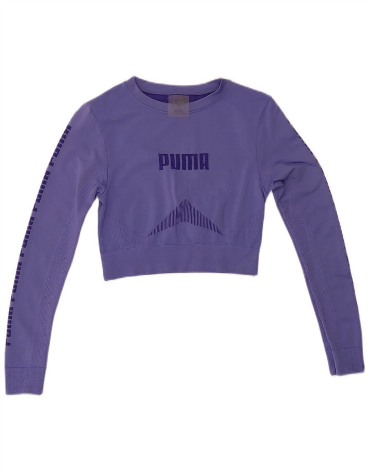 PUMA Damen Crop Graphic Top Langarm UK 8 Small Lila