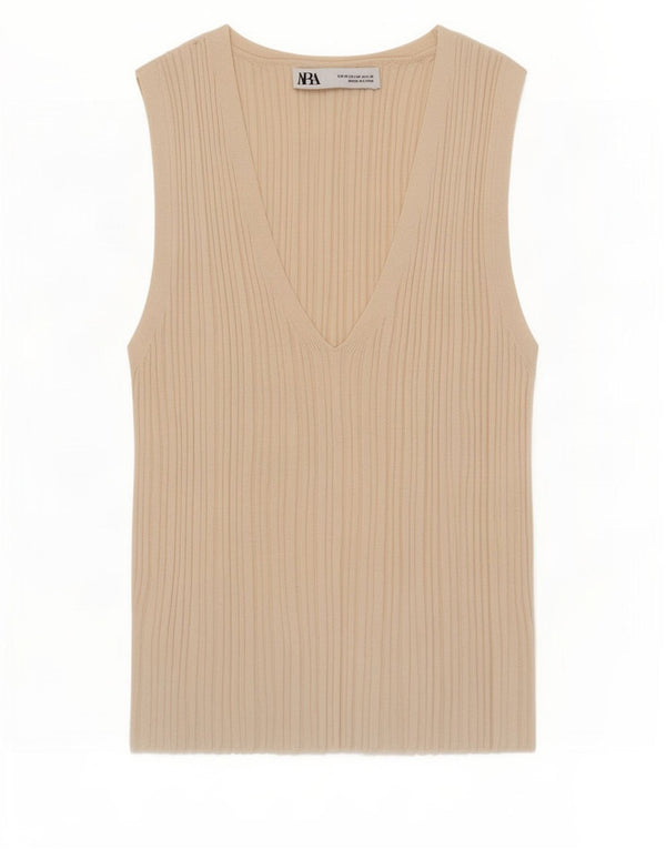 Zara Damen Weste Top UK 12 Mittelbeige Viskose