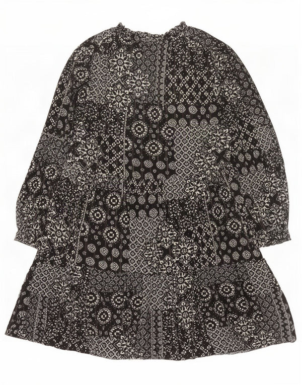 Marks & Spencer Damen-Stufenkleid mit 3/4-Ärmeln, Gr. 40, Größe L, Schwarz, Blumenmuster