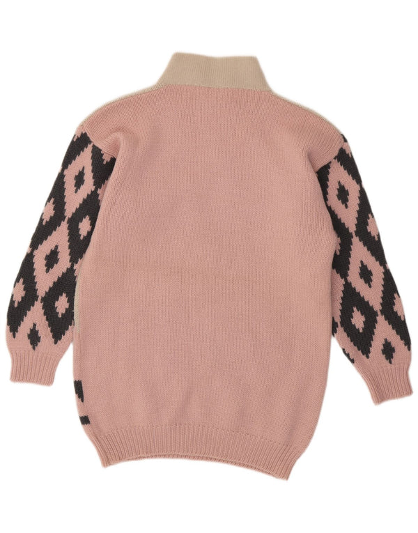 VINTAGE Damen Longline Rollkragenpullover Pullover UK 16 Large Pink