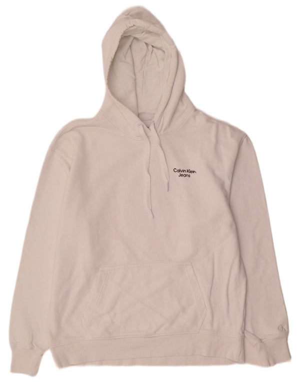 Calvin Klein Jeans Damen Graphic Oversized Hoodie Pullover UK 10 Small Weiß