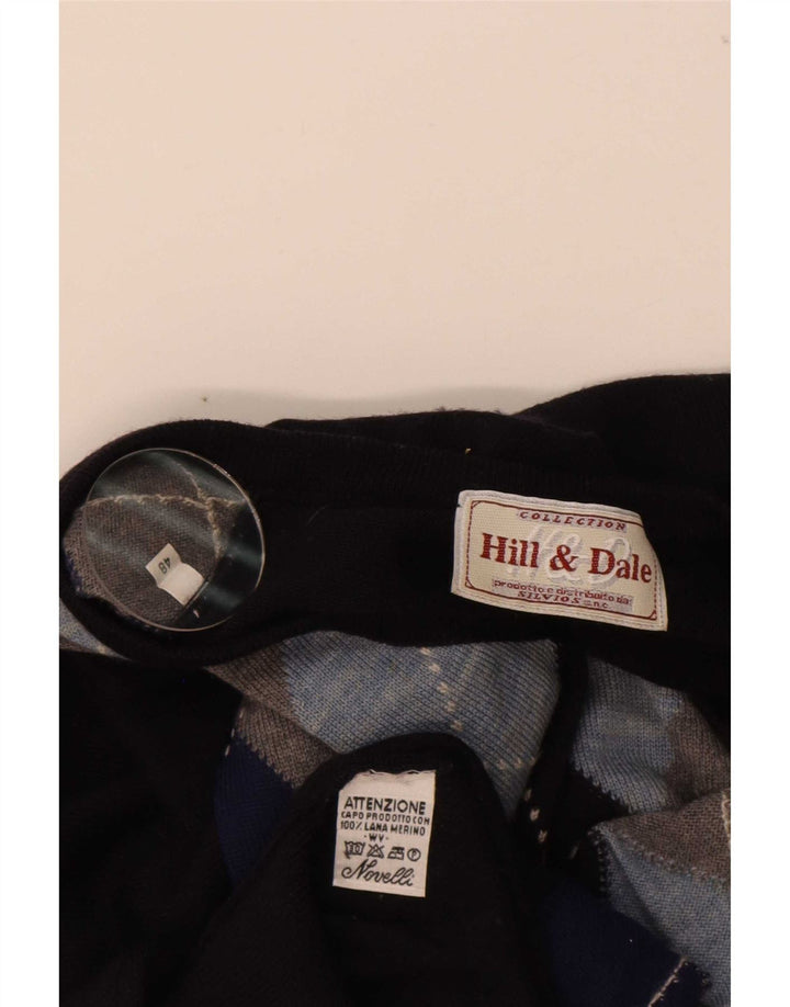 Vintage Herren Pullover mit V-Ausschnitt IT 48 Medium Navy Blue Argyle/Diamant