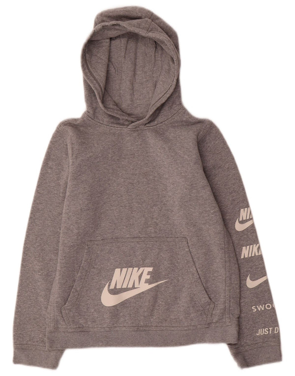 Nike Jungen-Pullover mit grafischem Kapuzenpullover, 12–13 Jahre, groß, grau gefleckte Baumwolle