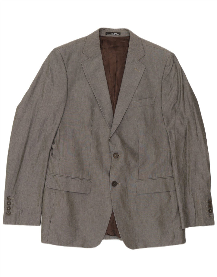 Zara Herren-Blazer mit 2 Knöpfen, EU 52, groß, grauer Nadelstreifen