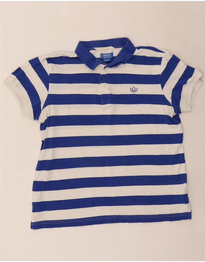 Adidas Herren-Poloshirt, groß, blau gestreift, Baumwolle