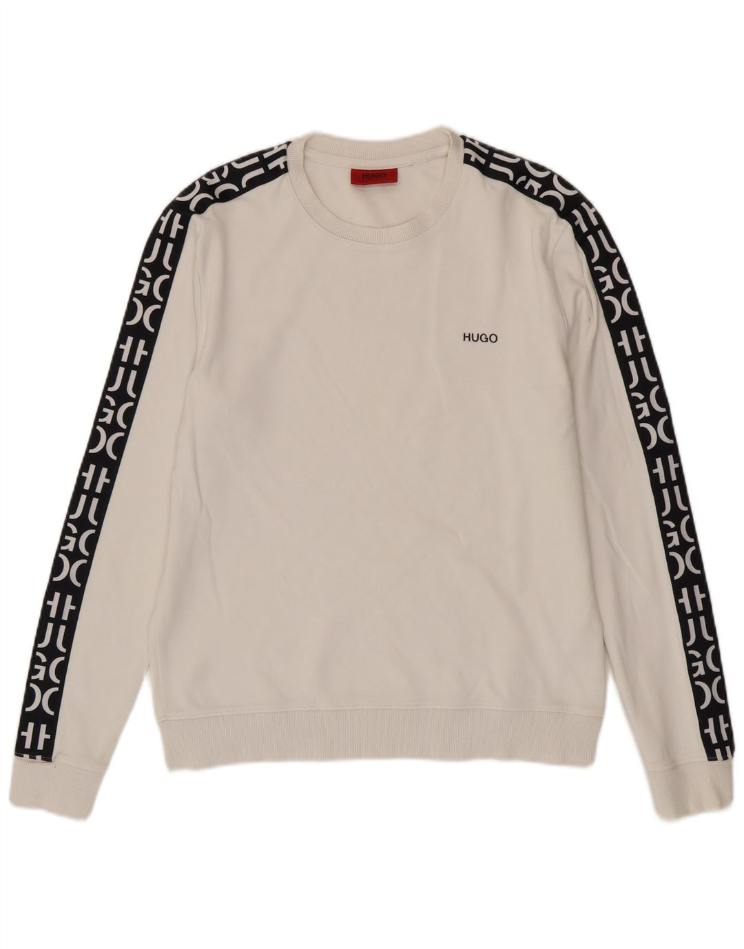 Hugo Boss Herren-Sweatshirt mit grafischem Motiv, Größe S, Weiß, Colourblock-Baumwolle