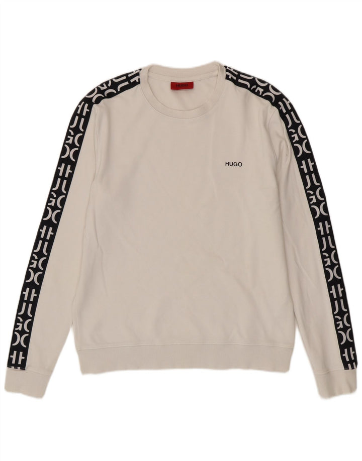 Hugo Boss Herren-Sweatshirt mit grafischem Motiv, Größe S, Weiß, Colourblock-Baumwolle