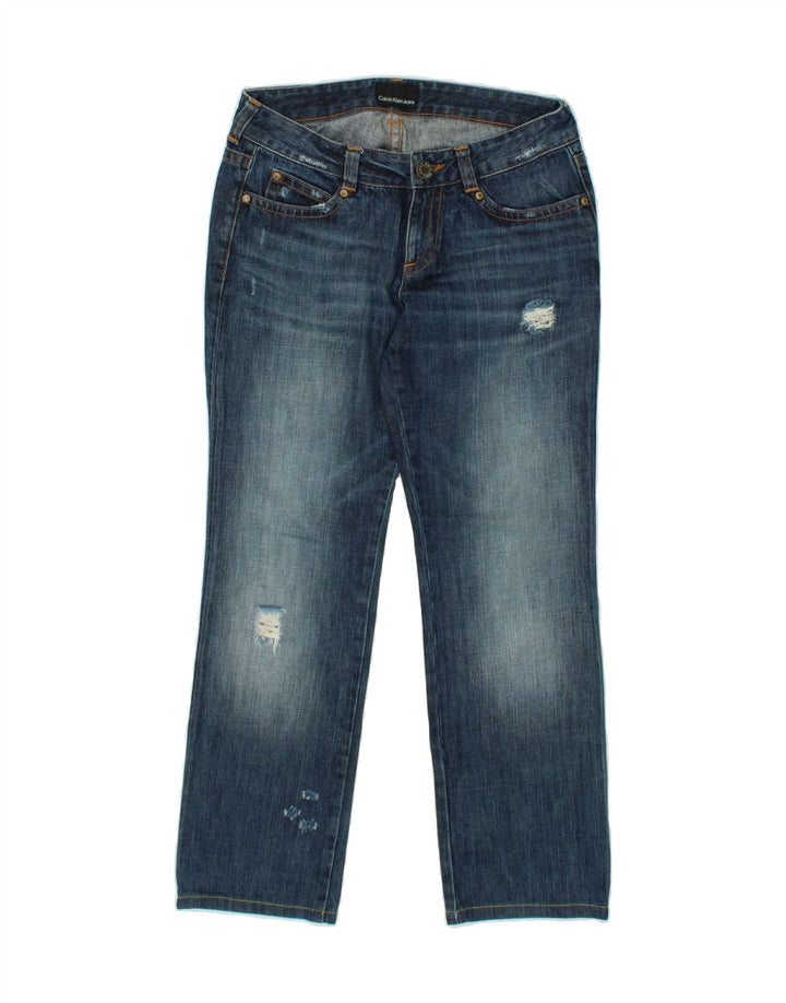 CALVIN KLEIN Womens Distressed Straight Jeans W28 L28 Blue Cotton Vintage Calvin Klein and Second-Hand Calvin Klein from Messina Hembry 