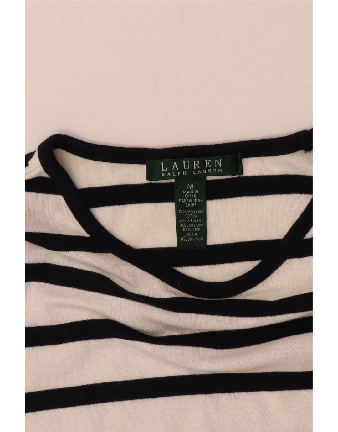 RALPH LAUREN Damen Top Langarm UK 12 Mittelweiß gestreift Baumwolle