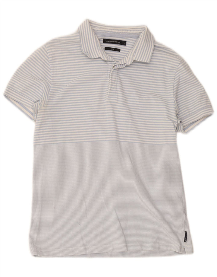 French Connection Herren-Poloshirt, schmal, groß, blau gestreift, Baumwolle