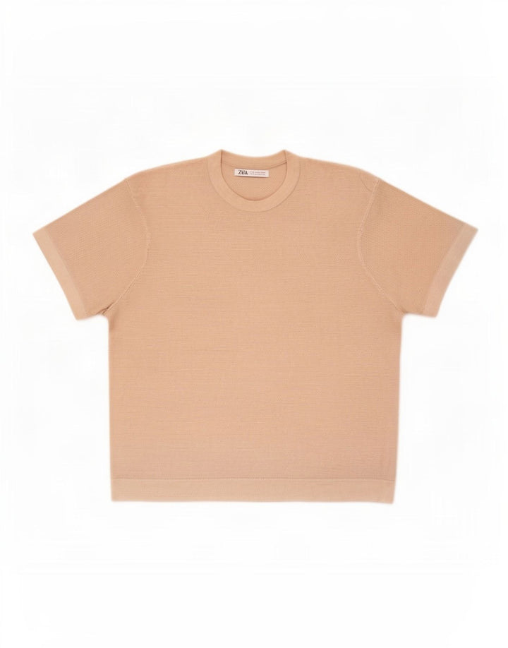 Zara Herren T-Shirt Top Small Beige Baumwolle
