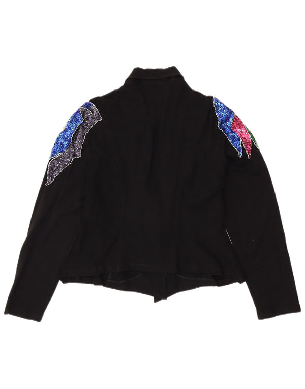 VINTAGE Damen Crop Shirt Bluse UK 12 Medium Schwarz Floral Spandex