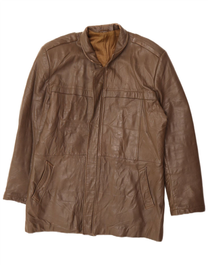 VINTAGE Mens Leather Jacket IT 50 Large Grey Leather