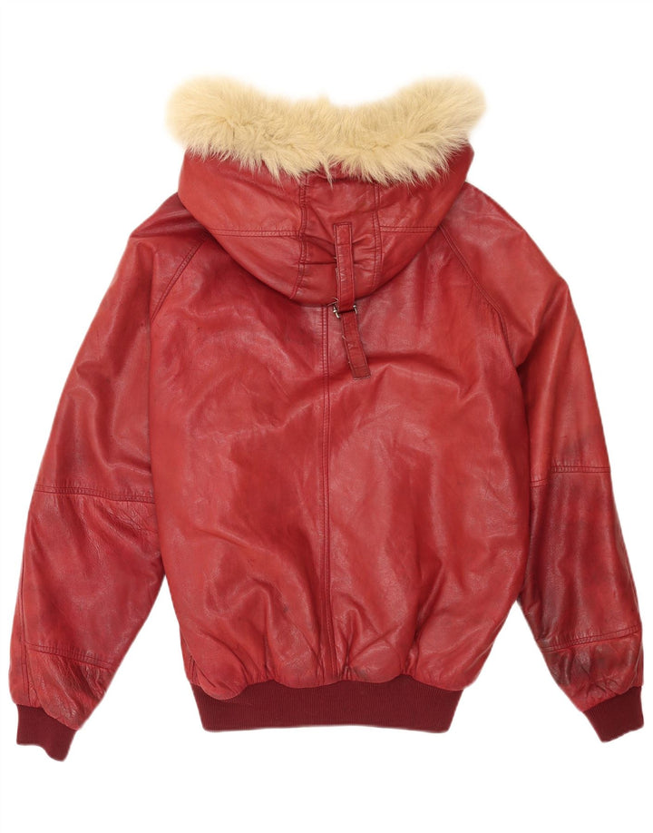 Charles Chevignon Herren-Lederjacke mit Kapuze, UK 38, mittleres Burgunderrot