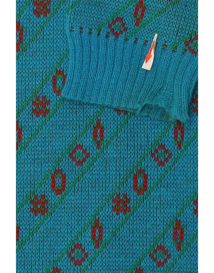 Vintage Herren V-Ausschnitt Pullover Pullover Große blaue geometrische Wolle