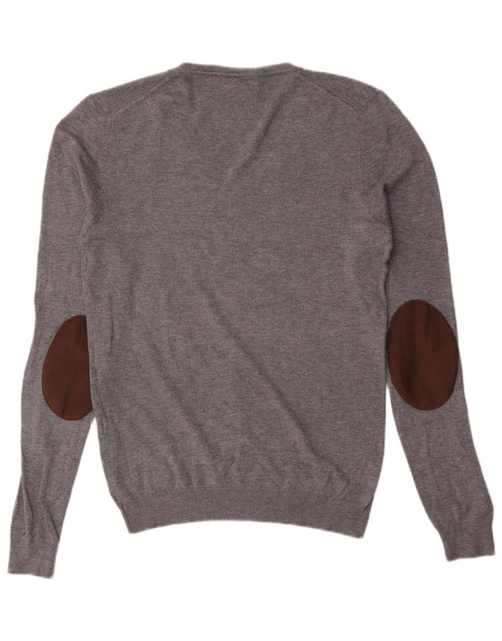 Zara Herren-Pullover mit V-Ausschnitt, mittelgraue Viskose