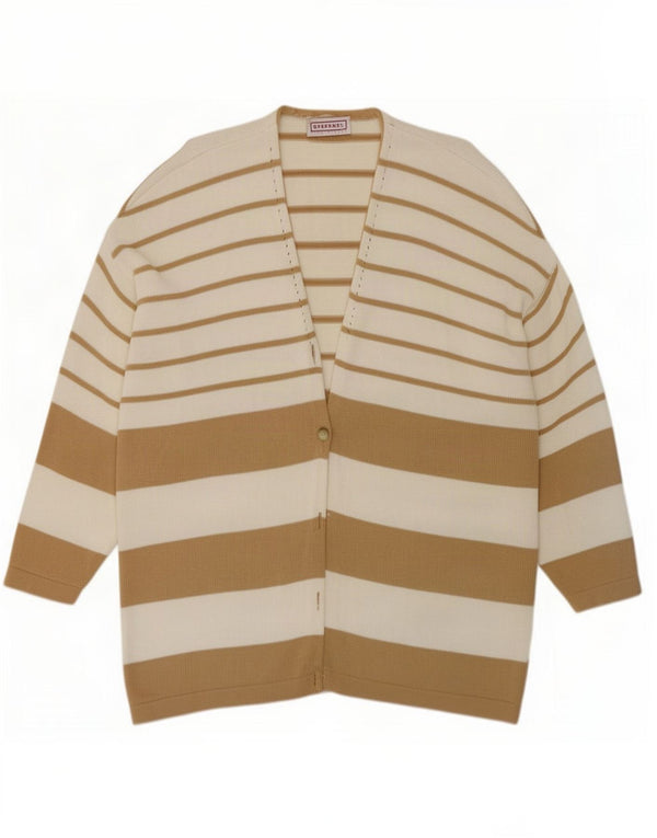 Stefanel Womens Longline Cardigan Sweater UK 18 XL Beige gestreift