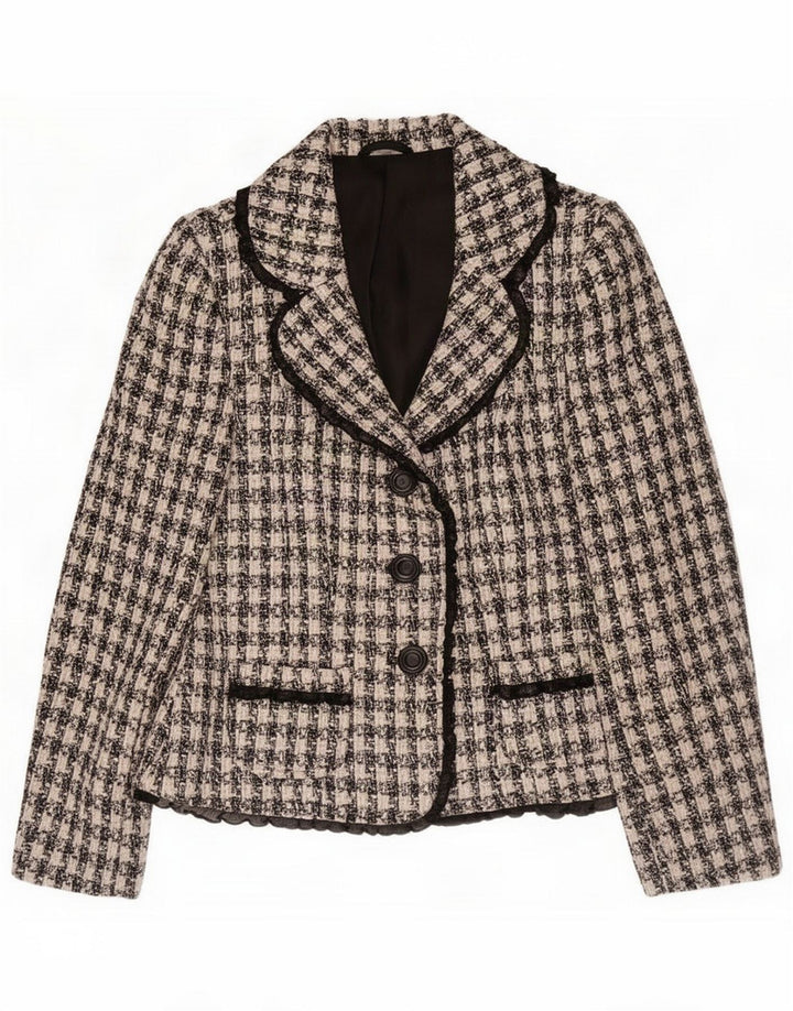 Vintage Damen-Blazer mit 3 Knöpfen, UK 10, Größe S, schwarzer Hahnentrittmuster