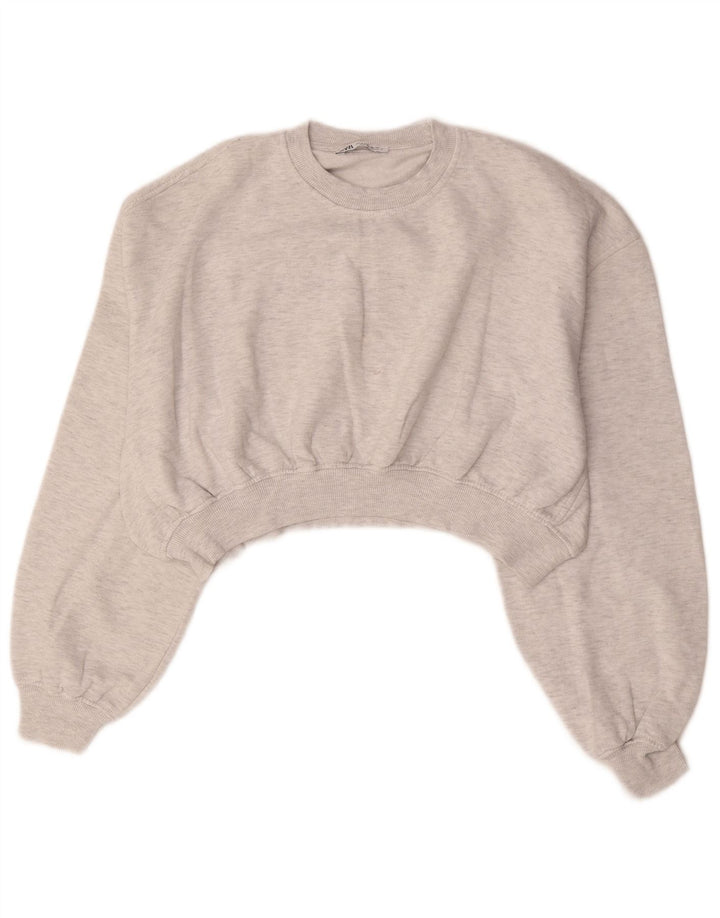 Zara Damen Crop Oversized Sweatshirt Pullover UK 14 Mittelgrau
