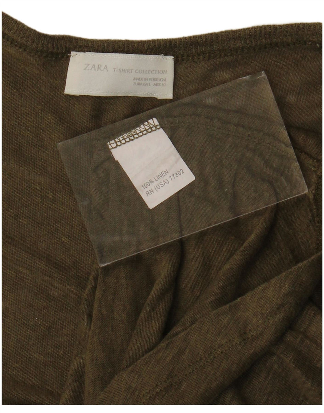 ZARA Damen Top Langarm UK 14 Large Khaki Leinen