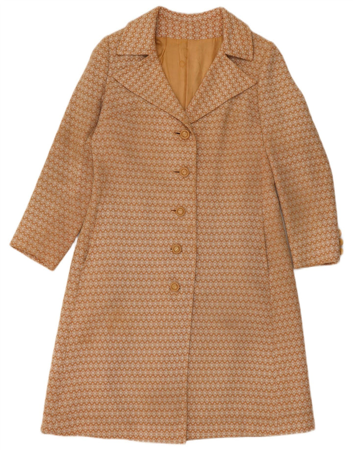 Vintage Damen Mantel UK 10 Small Beige Geometrisch