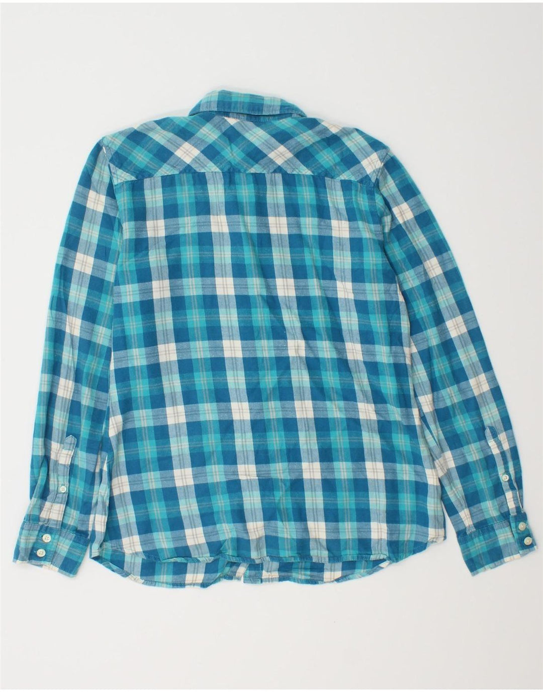 EDDIE BAUER Damen Flanellhemd UK 10 Small Blue Check Baumwolle