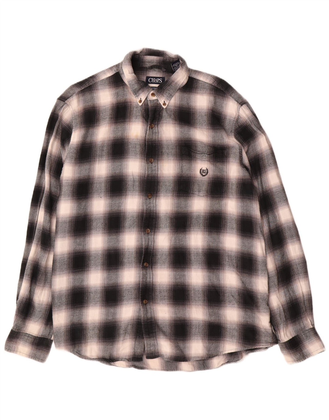Chaps Herren-Flanellhemd 2XL, grau kariert, Baumwolle