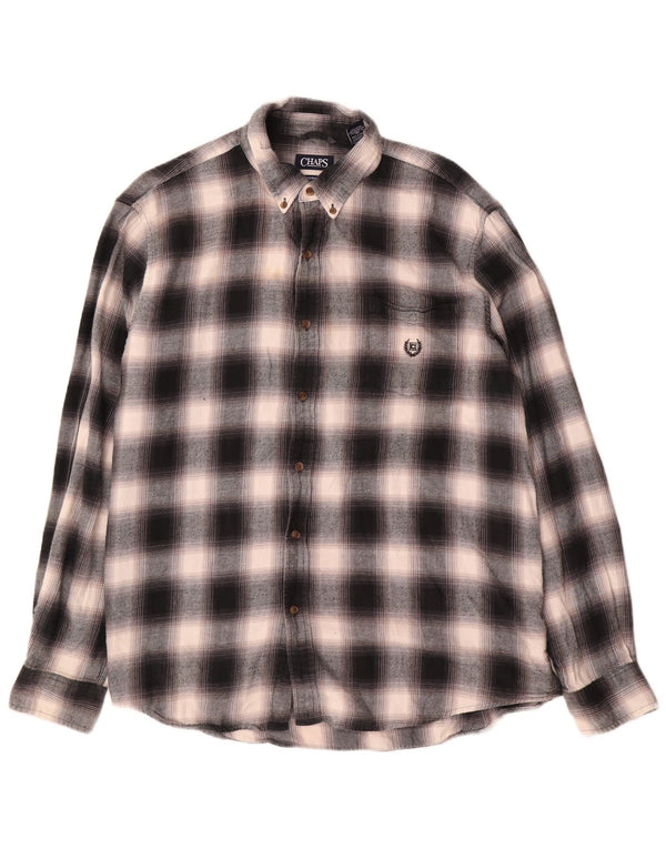 Chaps Herren-Flanellhemd 2XL, grau kariert, Baumwolle