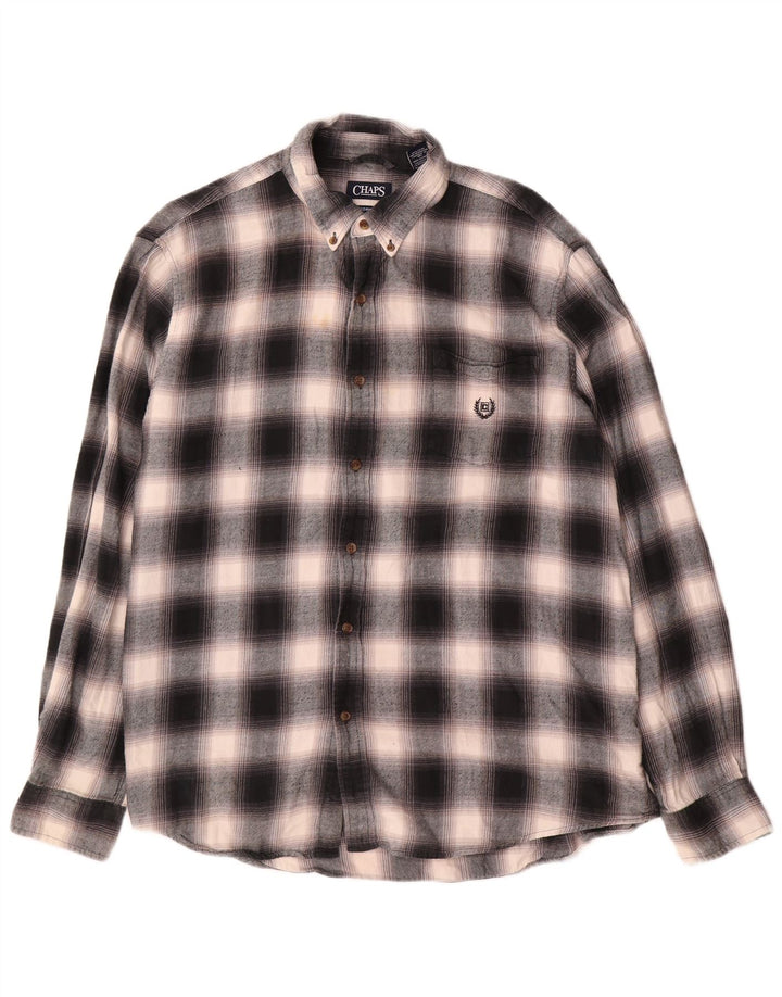 Chaps Herren-Flanellhemd 2XL, grau kariert, Baumwolle