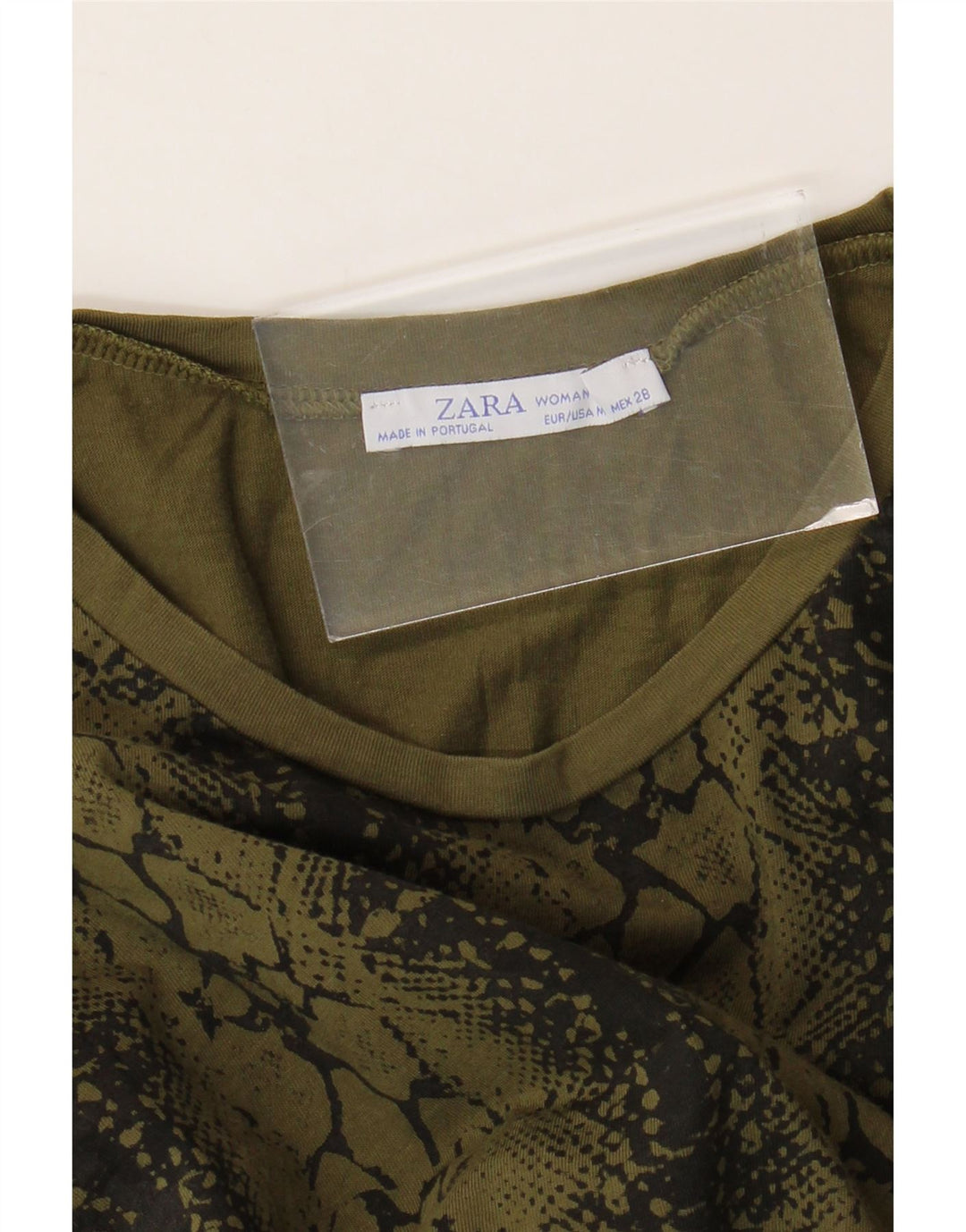 ZARA Damen T-Shirt Top UK 12 Medium Khaki Animal Print