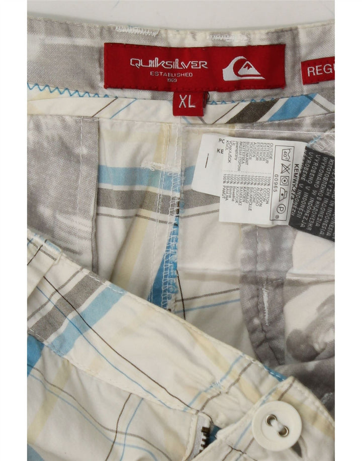 QUIKSILVER Mens Cargo Shorts XL W38  White Check Cotton Vintage Quiksilver and Second-Hand Quiksilver from Messina Hembry 