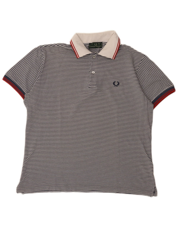 Fred Perry Mens Polo Shirt XL Navy Blue Pinstripe Cotton
