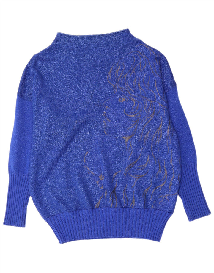 VINTAGE Womens Oversized Turtle Neck Jumper Sweater UK 18 XL Blue