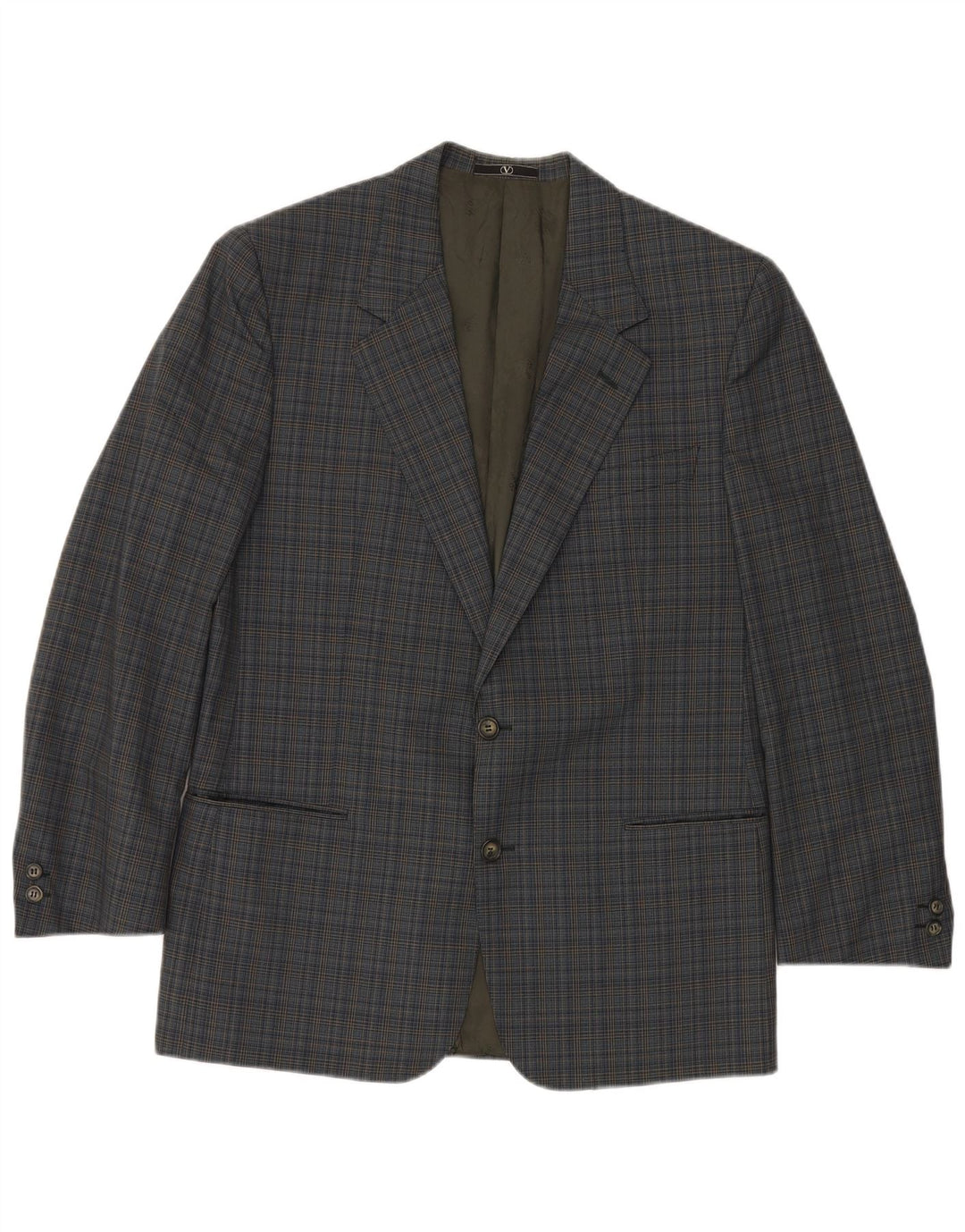VALENTINO Herren-Blazer mit 2 Knöpfen, IT 50, groß, blau kariert, Viskose