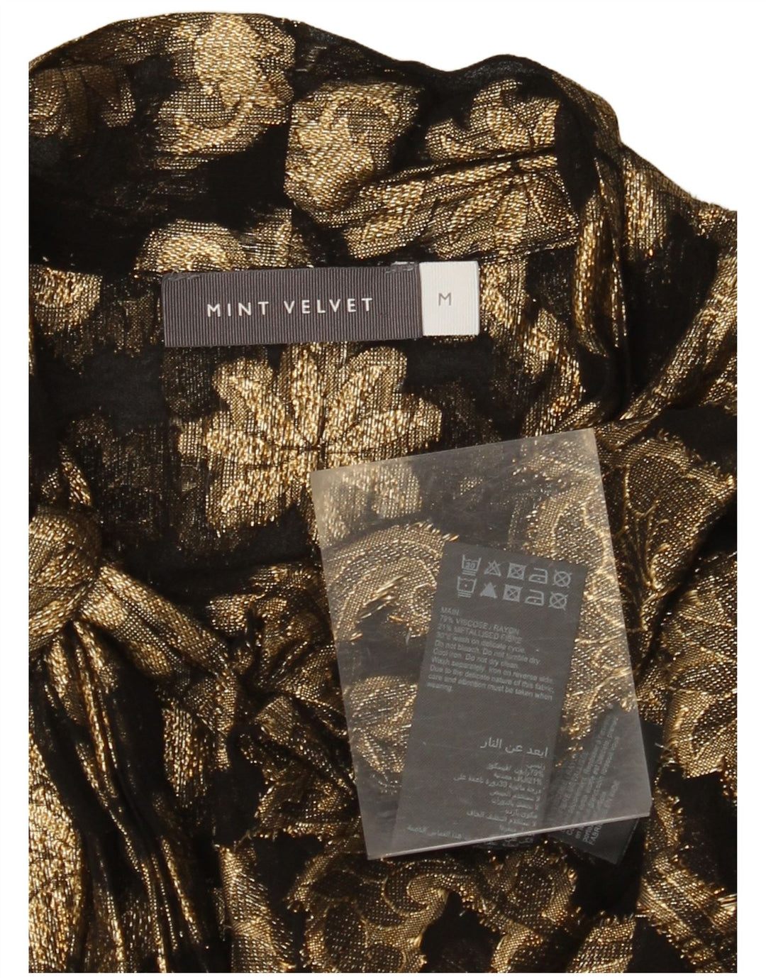 MINT VELVET Damen-Hemdbluse mit Vorderschnürung, UK 14, mittelgoldene, geblümte Viskose