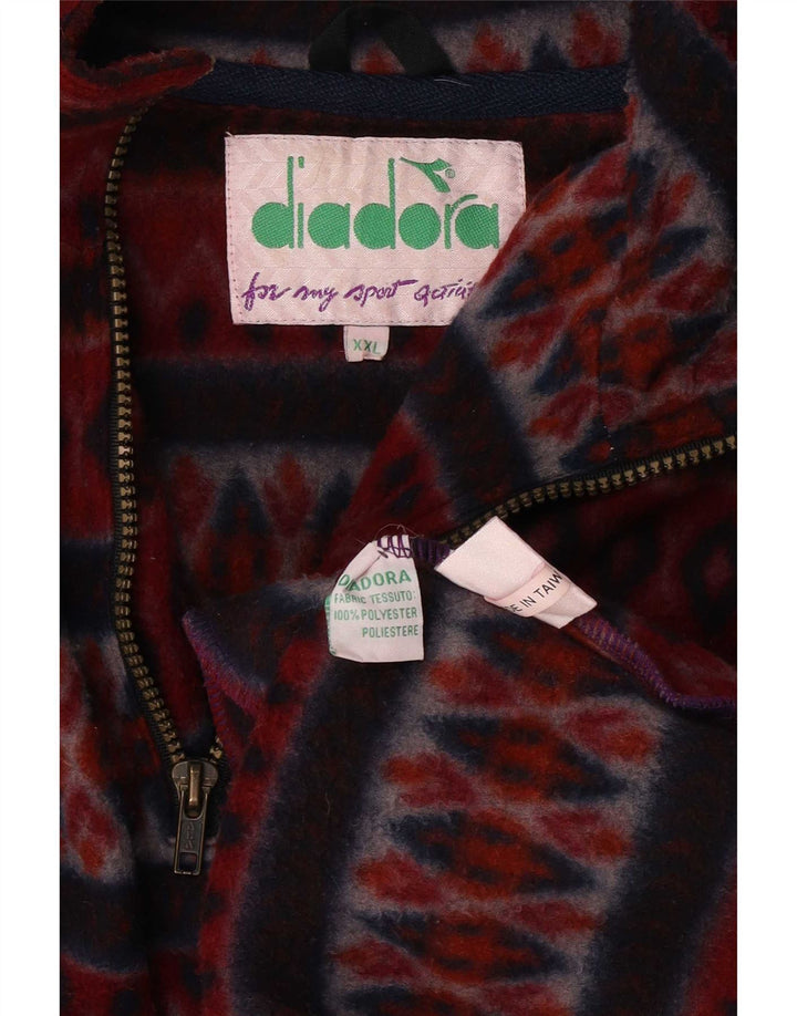 Diadora Herren-Fleecepullover mit Reißverschluss am Hals, 2XL, kastanienbraunes geometrisches Polyester