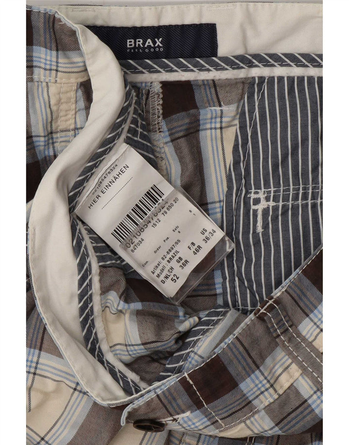 Brax Herren-Cargo-Shorts W36, große beige karierte Baumwolle