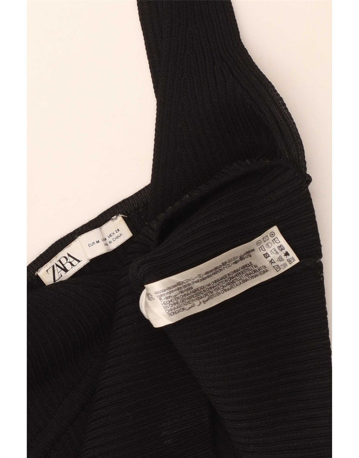 Zara Damen Cami Top UK 12 Mittelschwarze Viskose
