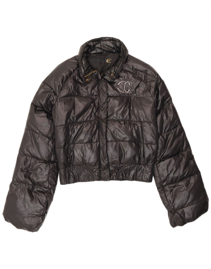Just Cavalli Damen Crop Hooded Wattierte Jacke IT 42 Medium Schwarz Polyamid