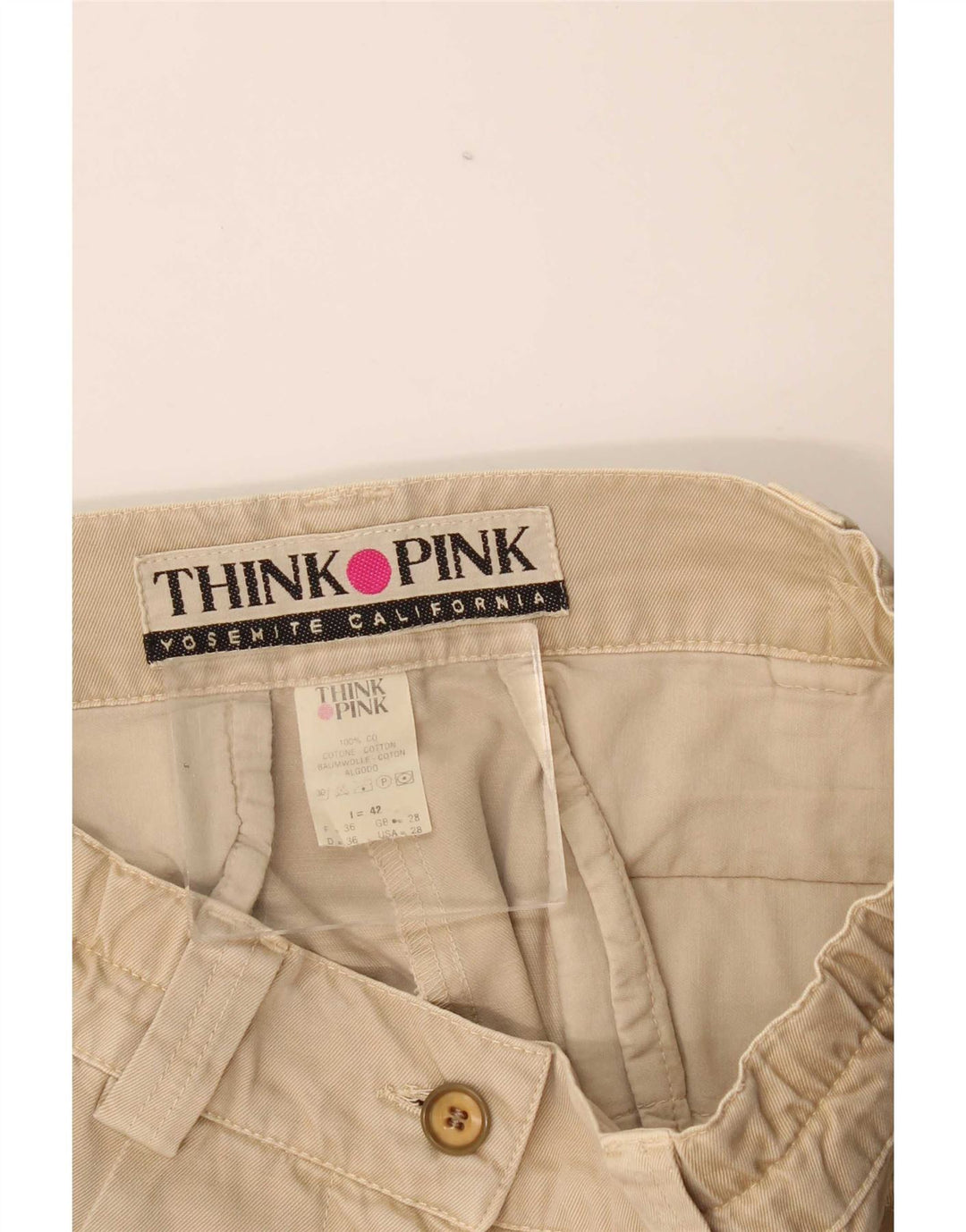 Think Pink Damen Cargoshorts IT 42 Medium W28 Beige Baumwolle