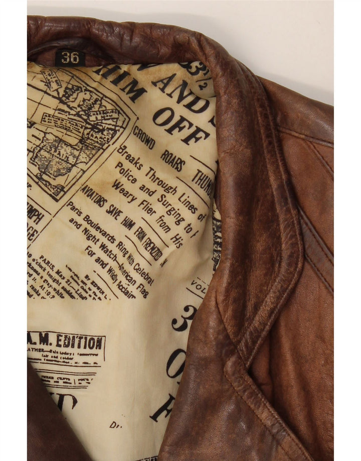 VINTAGE Übergroße Crop-Jacke für Damen, EU 36, kleines braunes Leder