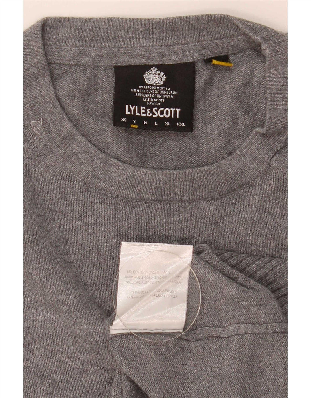 Lyle & Scott Herren-Pullover mit Rundhalsausschnitt, Größe S, grau gefleckte Baumwolle