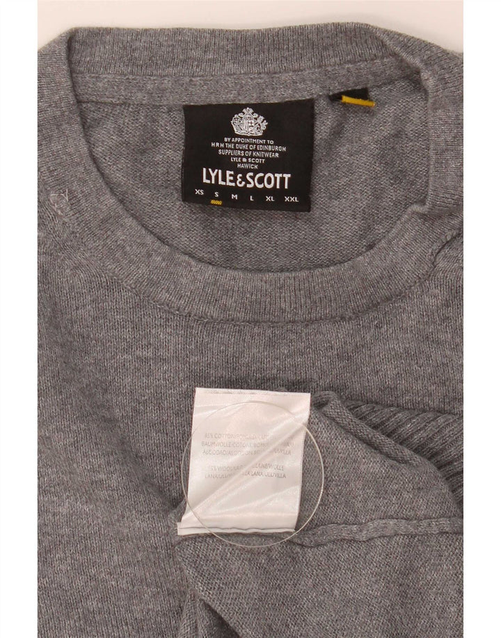 Lyle & Scott Herren-Pullover mit Rundhalsausschnitt, Größe S, grau gefleckte Baumwolle