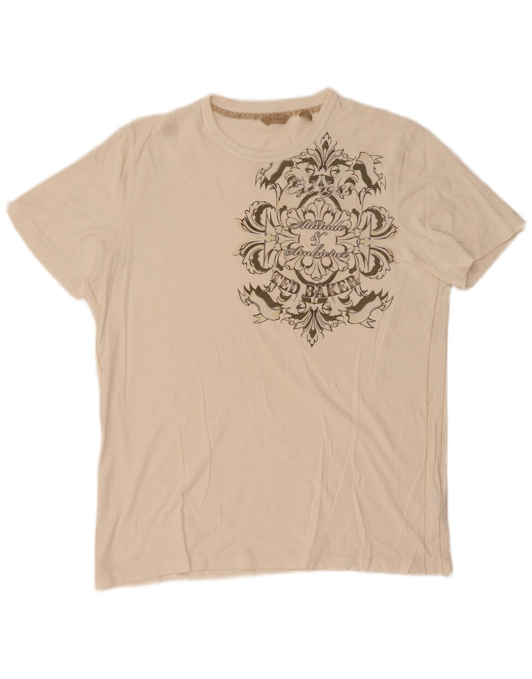 Ted Baker Herren-T-Shirt mit Grafik, Größe 3, mittelweiße Baumwolle