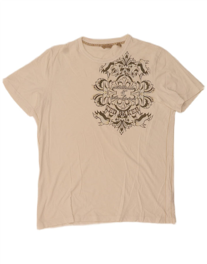 Ted Baker Herren-T-Shirt mit Grafik, Größe 3, mittelweiße Baumwolle
