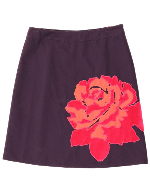 Boden Damen A-Linienrock UK 14 Large W32 Lila Blumenmuster Baumwolle
